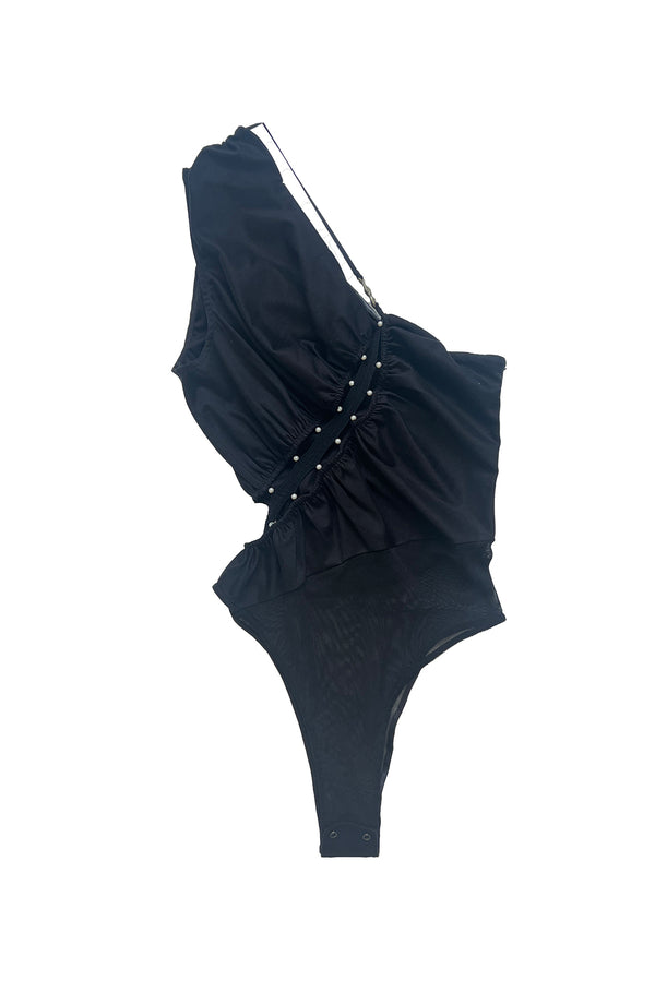 RUI built 25 spring and summer one-shoulder splicing pleated jumpsuit RUI-RSS25WV11-HEI black